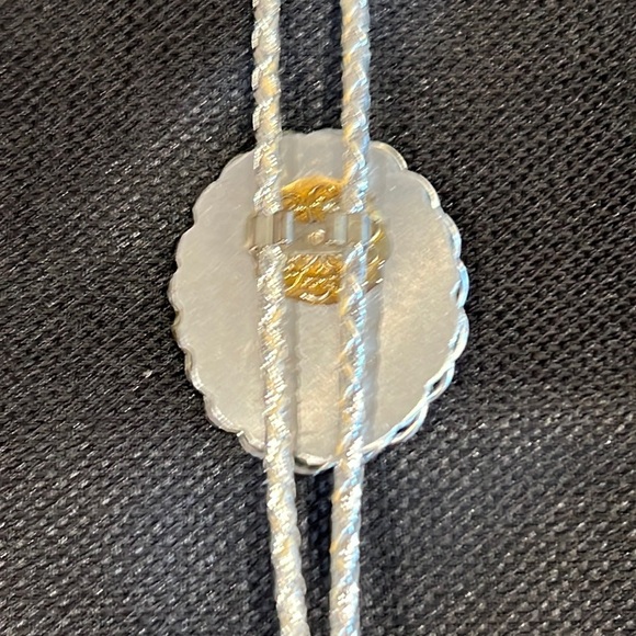 Silver Corded Bolo Tie & Tips with Silver Tone Faux Rhinestone Slide - Picture 5 of 9